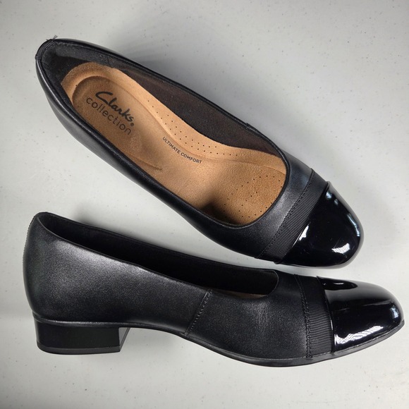 Clarks Shoes - Clarks Collection Black Leather Cap Toe Pump Ultimate Comfort Blk Heel 7.5M NWOB